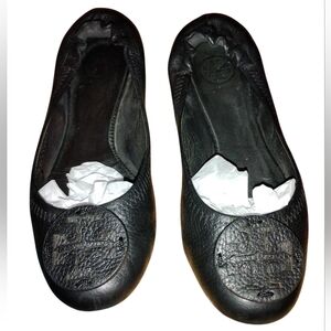 Tory Burch Reva Tumbled Leather Ballet Flats - Black Size 5